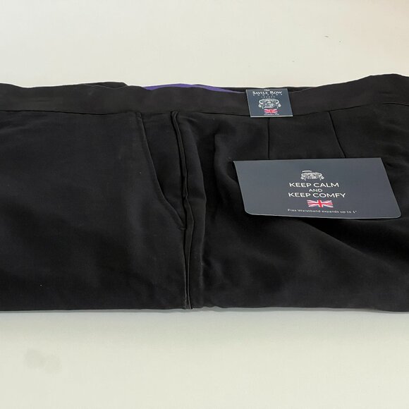 The Savile Row Co London Mens Dress Pants Heathrow Black Satin leg stripe 40X34 - Picture 1 of 8